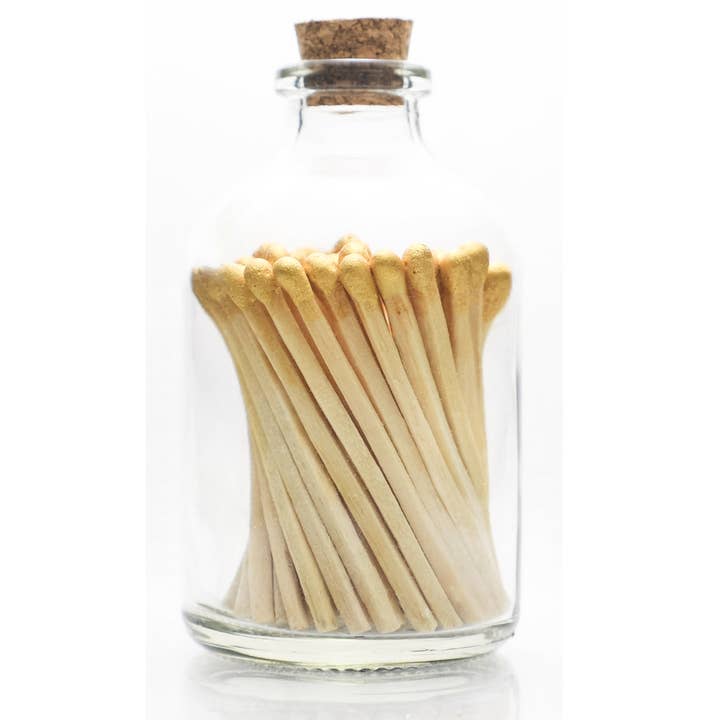 Small Safety Matches in Apothecary Glass Jar, Gold