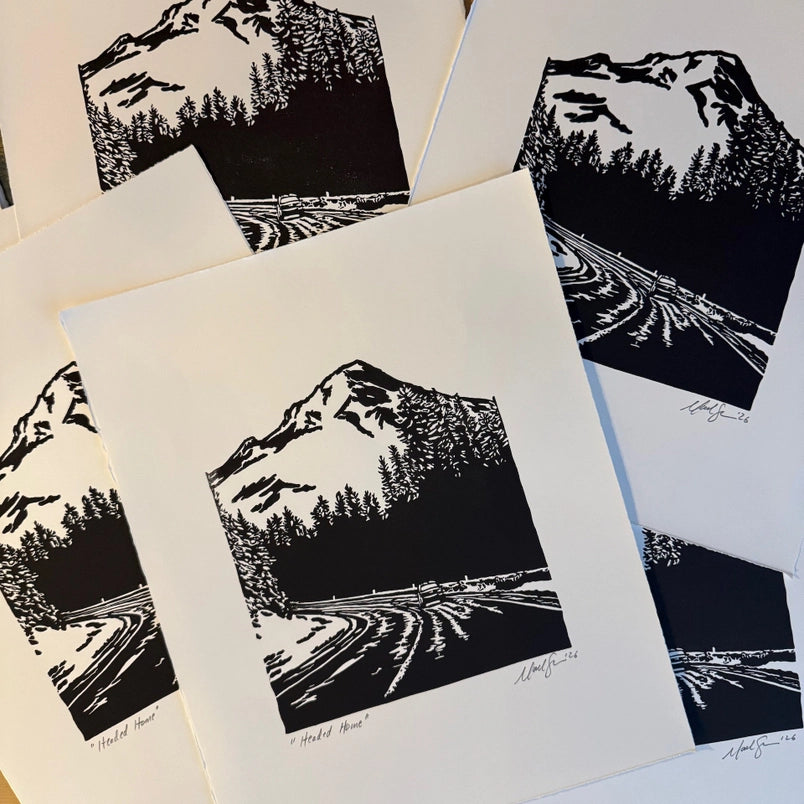Headed Home, Original Linocut, 11x14"