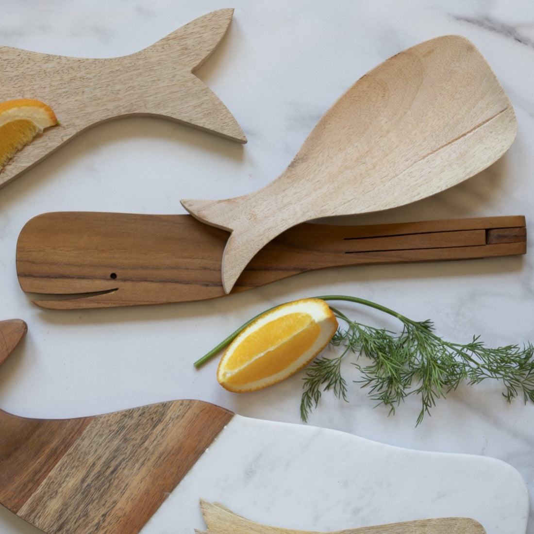 Teak Whale Flip Tongs