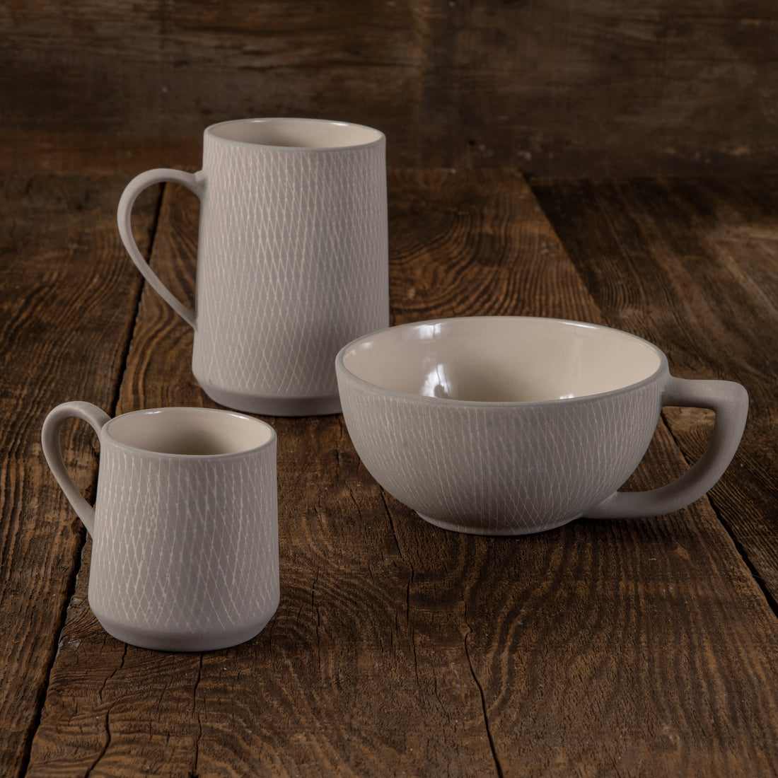 Crosshatch Stoneware Espresso Cup, Sterling