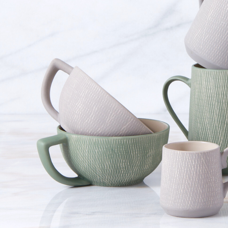 Crosshatch Stoneware Latte Mug