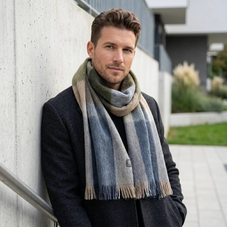 Alpaca Plaid Scarf, Olive