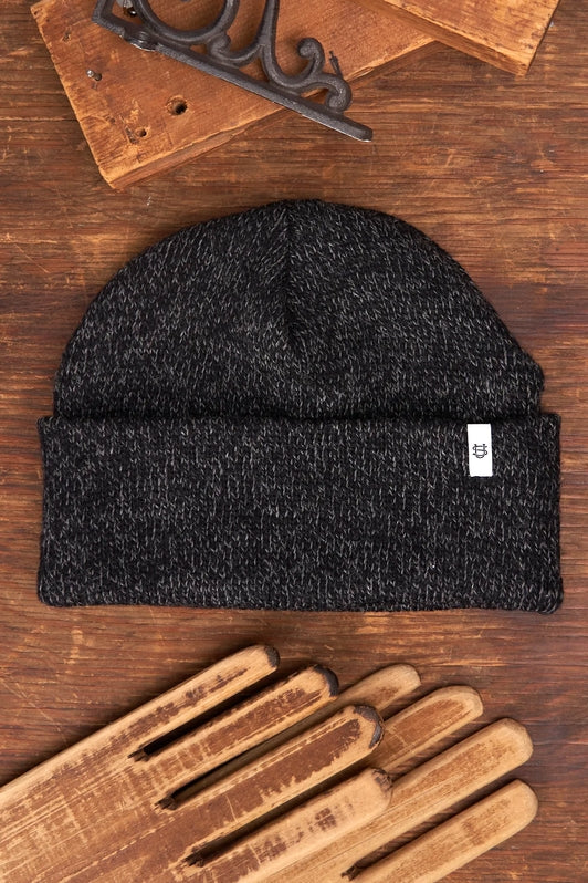 Melange Ragg Wool Beanie, Black