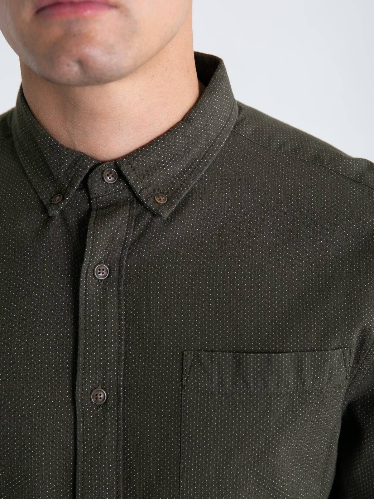 Sutton Slim Shirt in Dark Olive Dobby