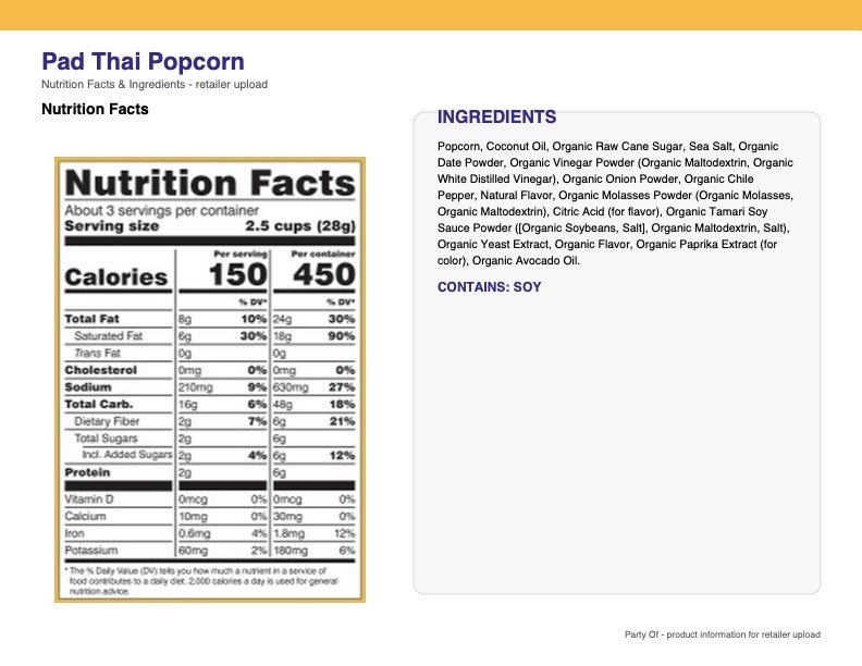 Vegan Pad Thai Flavored Popcorn, 3 oz