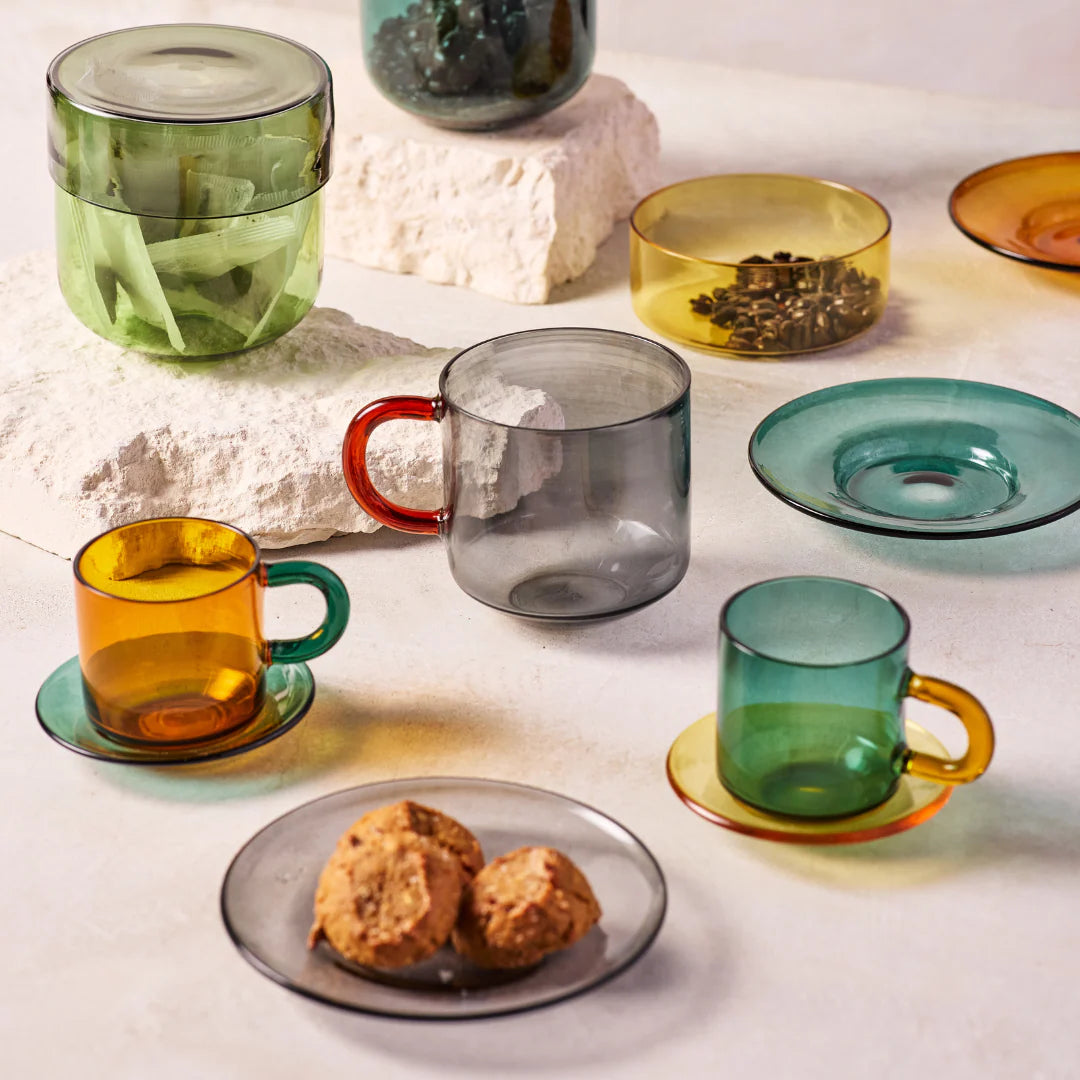 Niko Espresso Cup + Saucer, Green + Grey