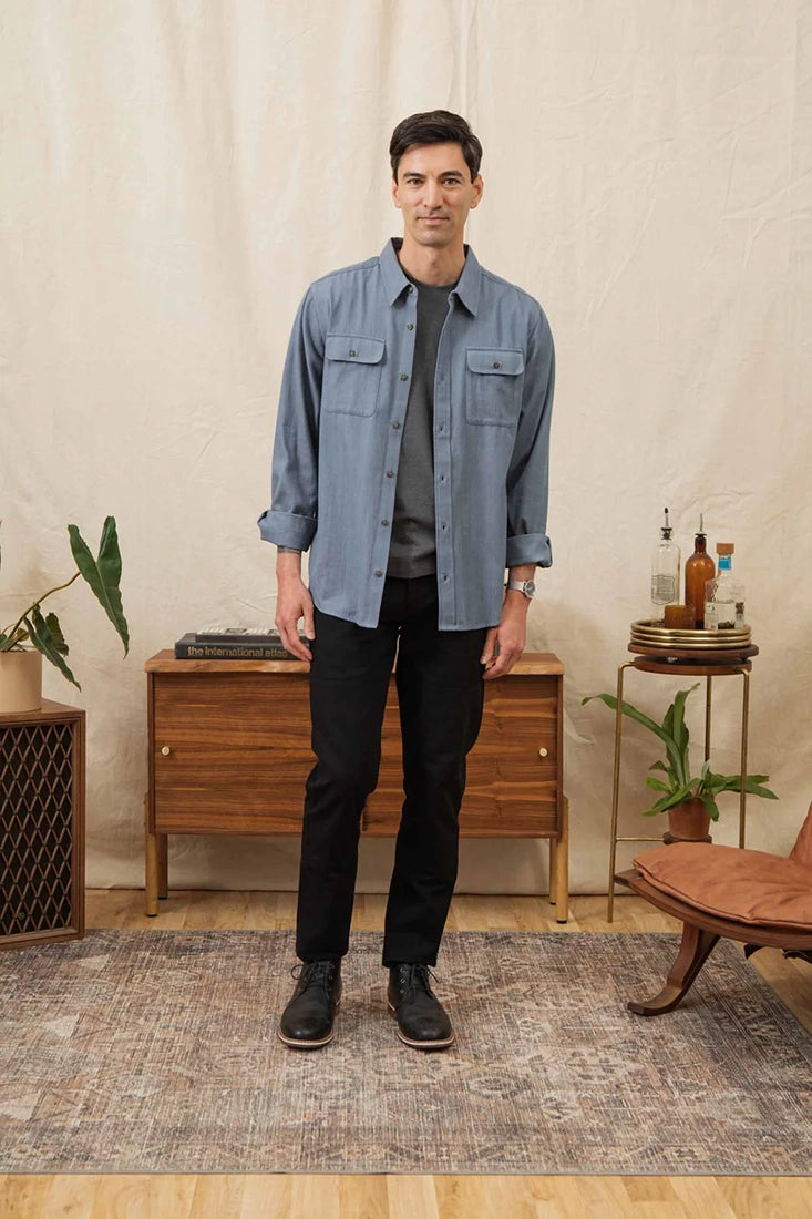 Bedford Shirt in Denim Herringbone