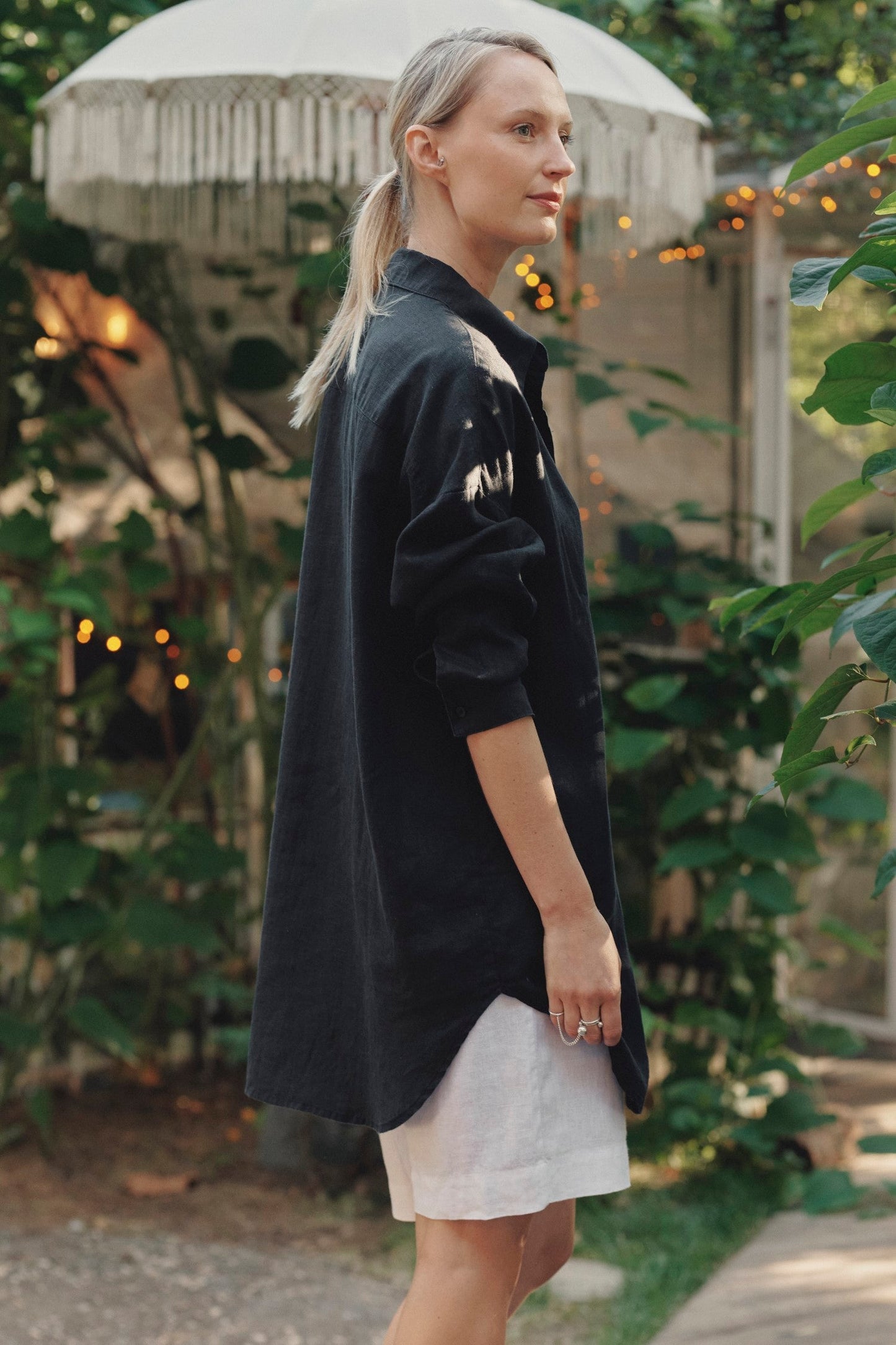 Black Linen Rondo Shirt