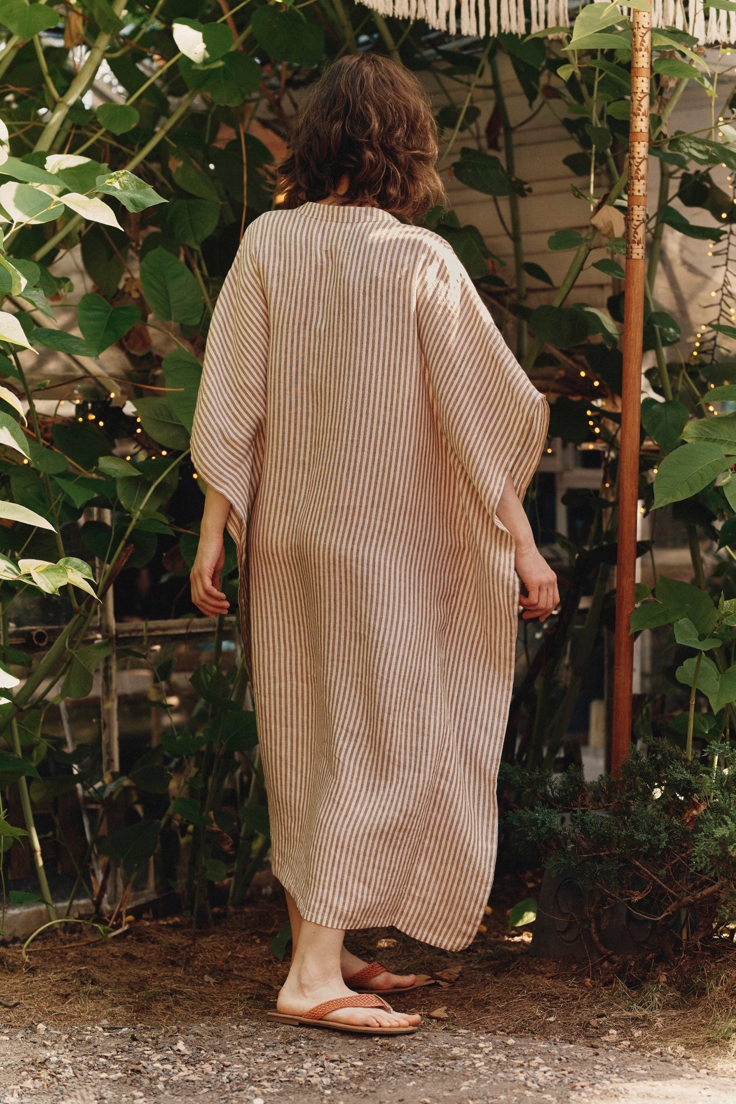 Bronze & White Stripe Linen Beach Dress