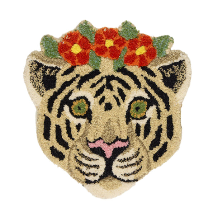 Floral White Tiger Head Rug