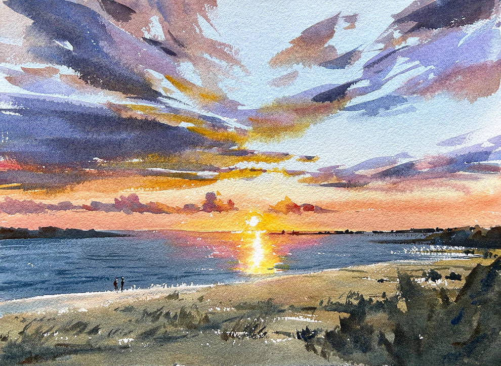 "Ocean Shores Sunset" Woodblock, 11x14