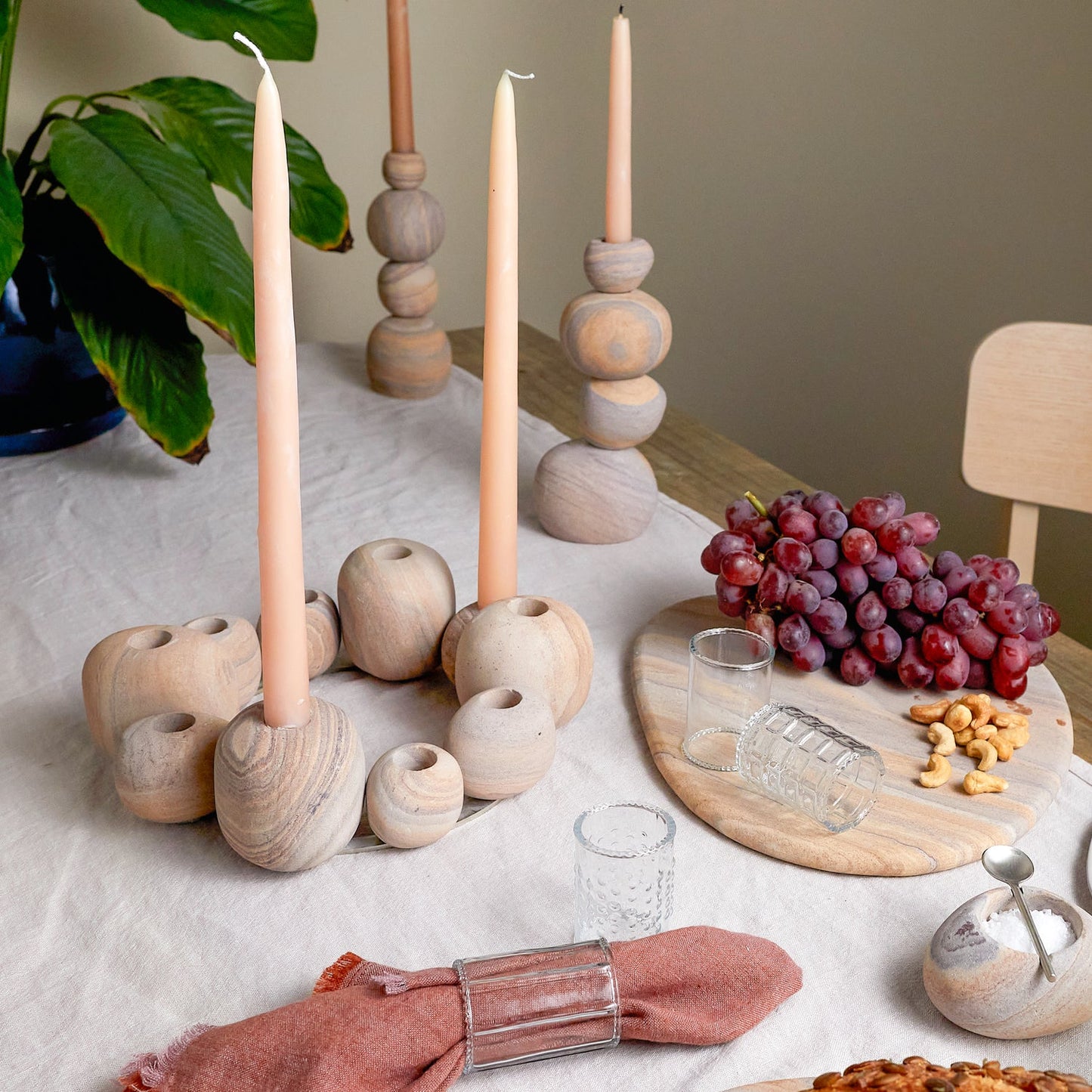 Rainbow Sandstone Pebble Candleholder, Sm