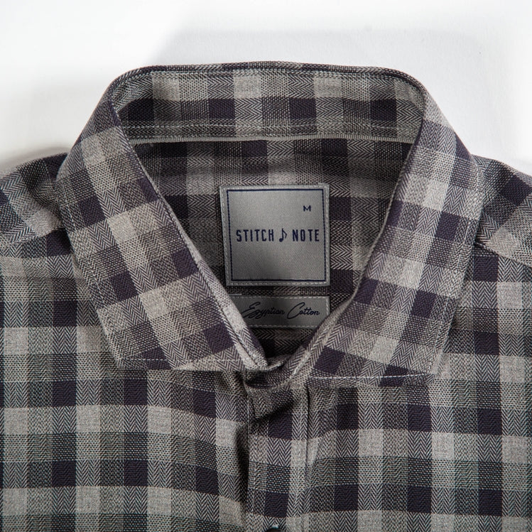 Monochrome Plaid Long Sleeve Woven Shirt, Smoke
