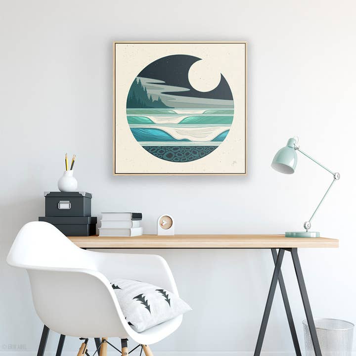 Nw Moon, 12x12, Canvas, Blk Float Frame