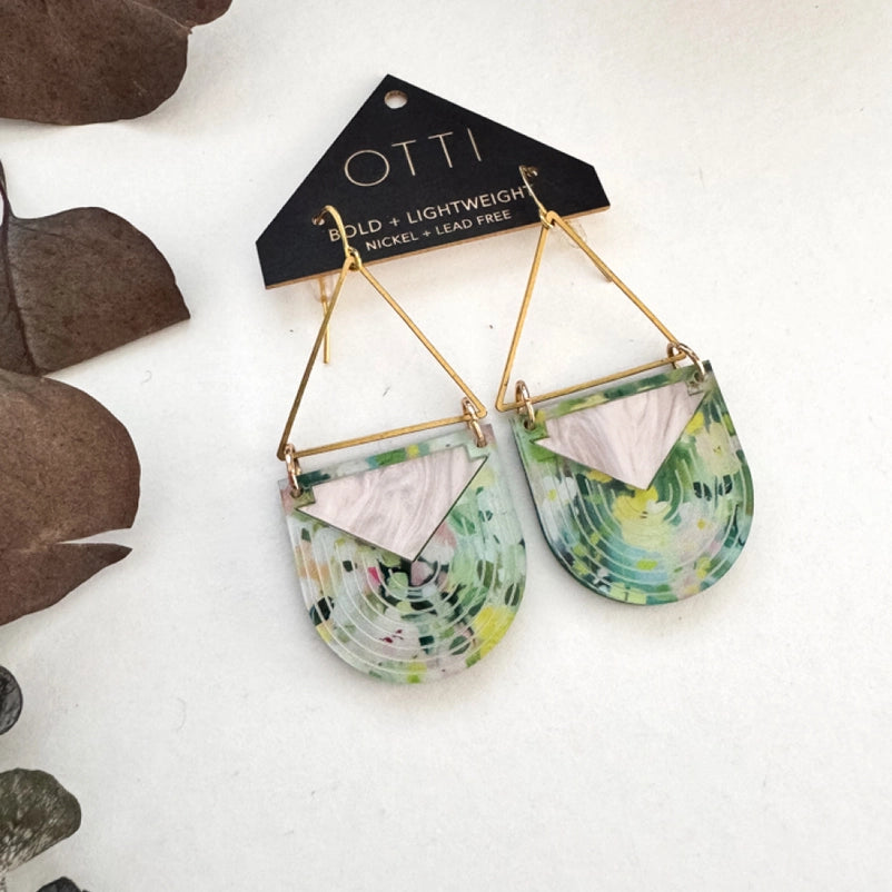 Power Clash Inlay Earrings, Floral + Pink