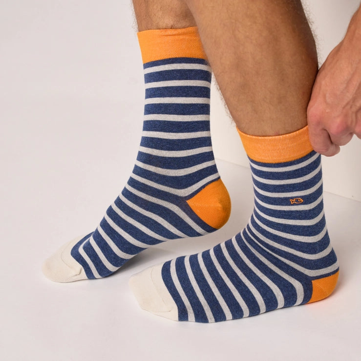 Combed Cotton Socks, Wide Stripes