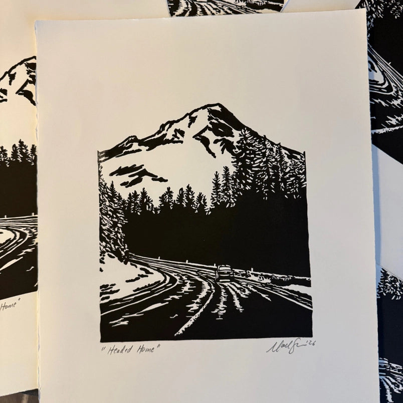 Headed Home, Original Linocut, 11x14"