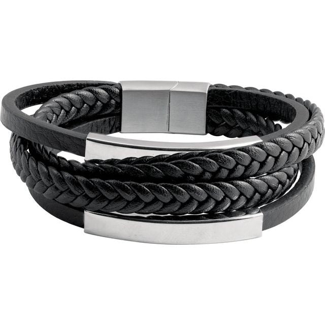 Black Leather Multi-Strand Bracelet