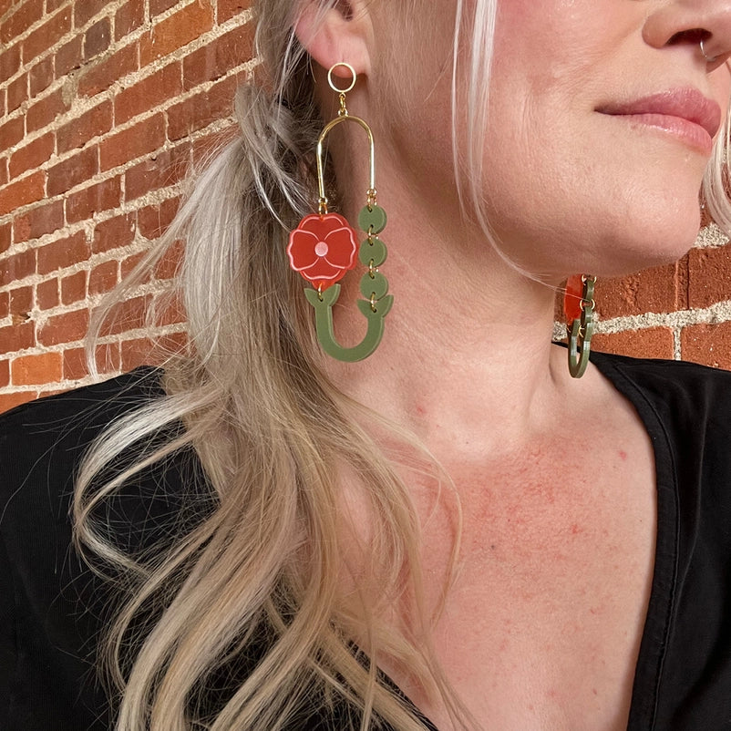 Botanical Acrylic Earrings, Poppy Loop