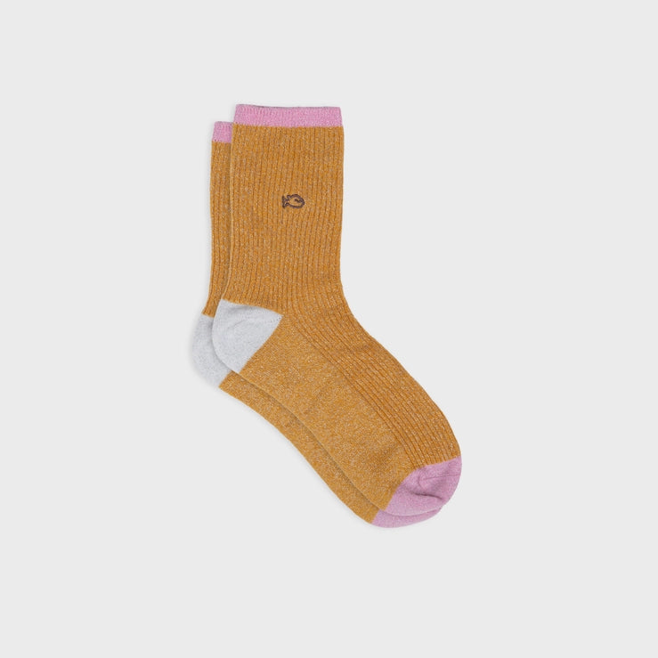 Combed Cotton Sparkly Socks, Mustard