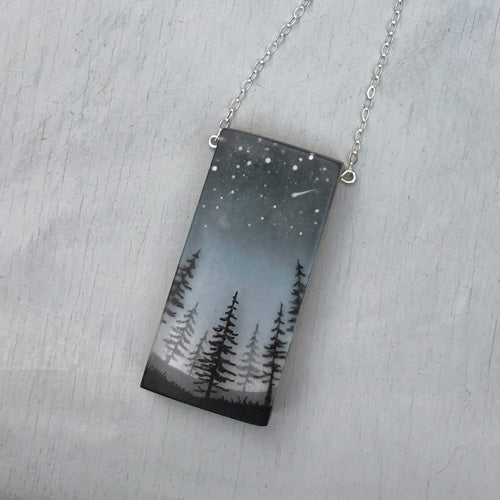 Glitter Pines Painted Necklace
