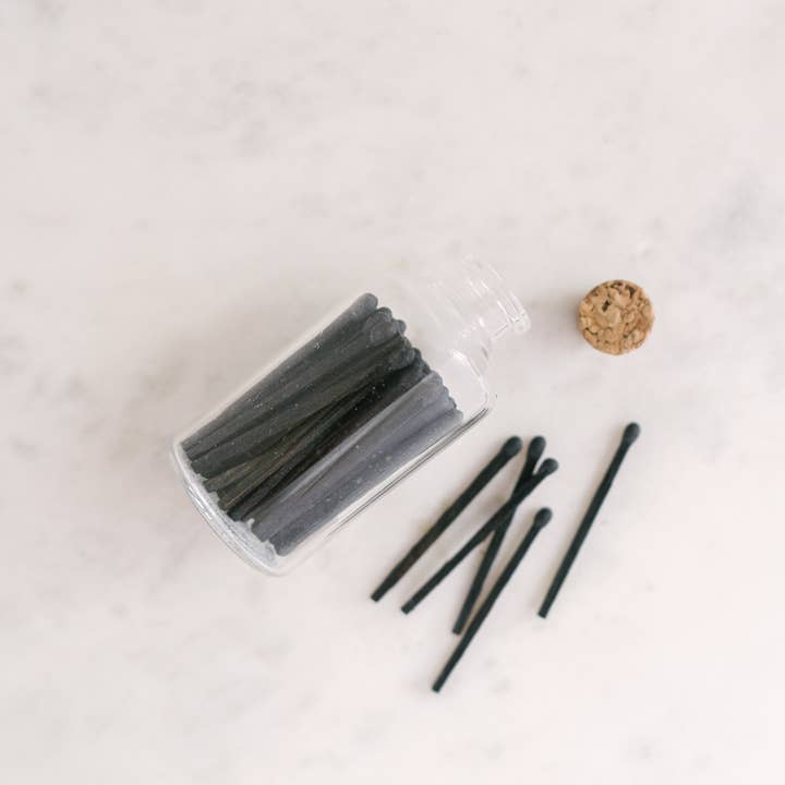 Small Safety Matches in Apothecary Glass Jar, All Black