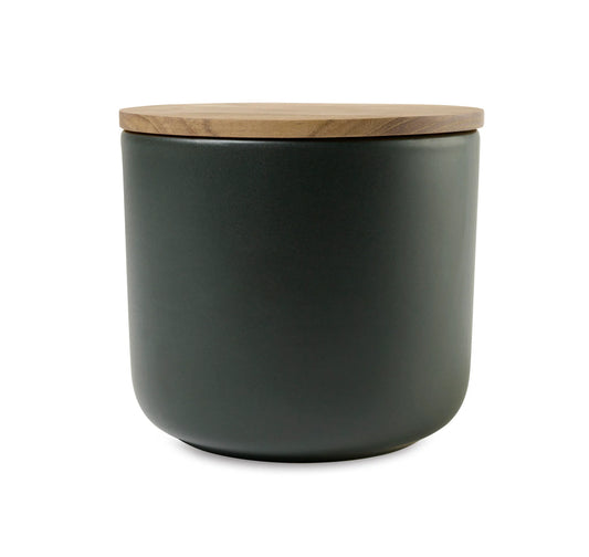Stoneware + Acacia Container, Large, Black