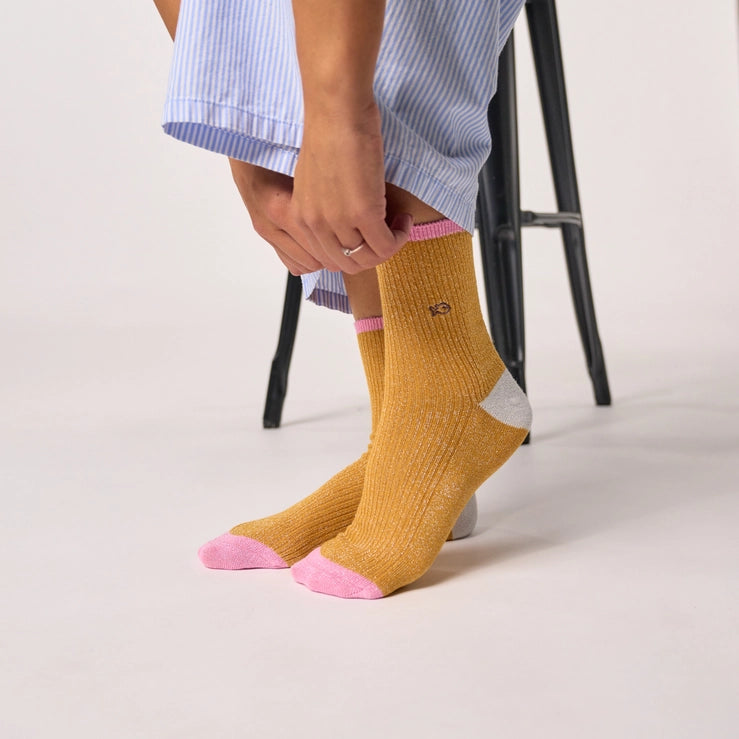Combed Cotton Sparkly Socks, Mustard