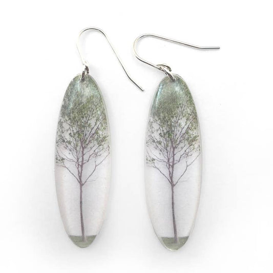 Tall Oval Green Tree Earrings