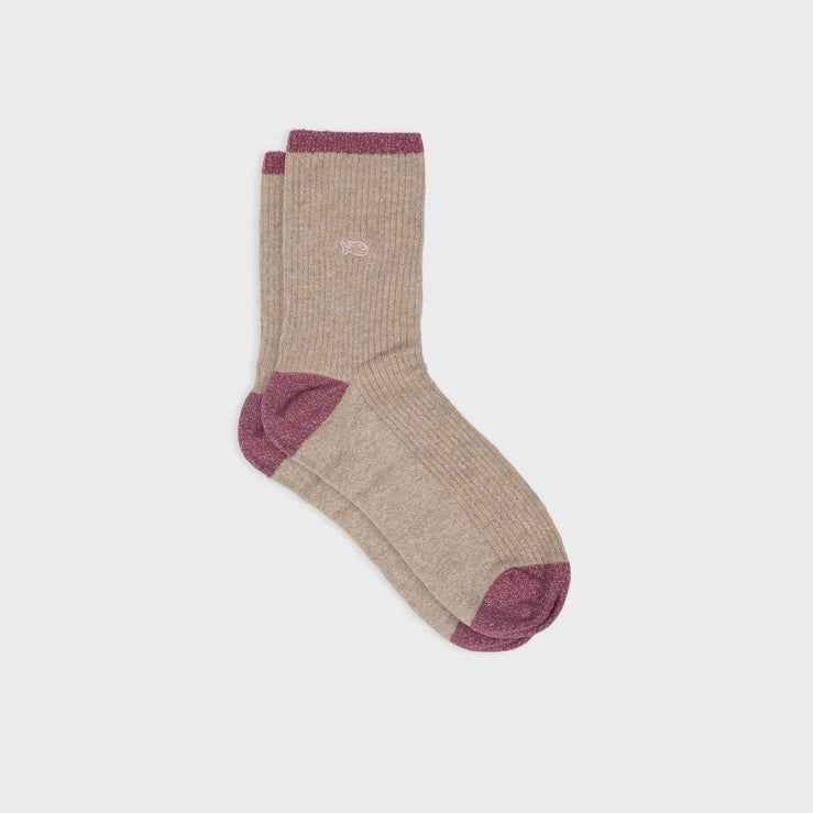 Combed Cotton Sparkly Socks, Beige