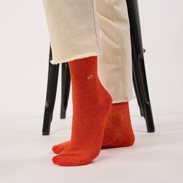 Combed Cotton Sparkly Socks, Orange