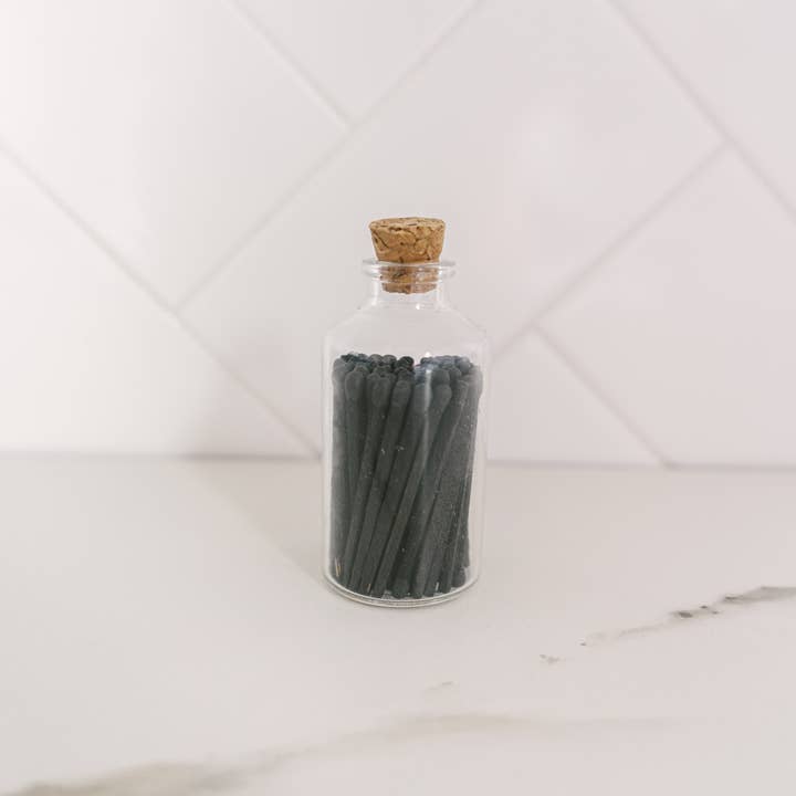 Small Safety Matches in Apothecary Glass Jar, All Black