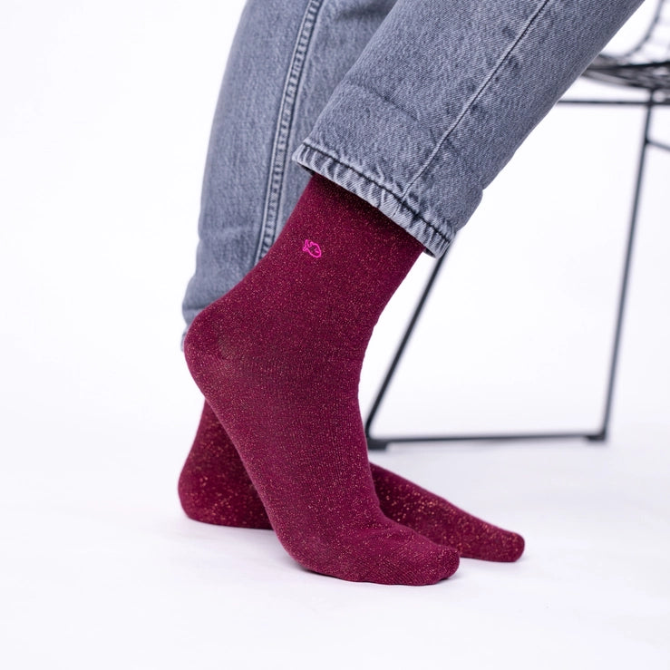 Combed Cotton Sparkly Socks, Wine