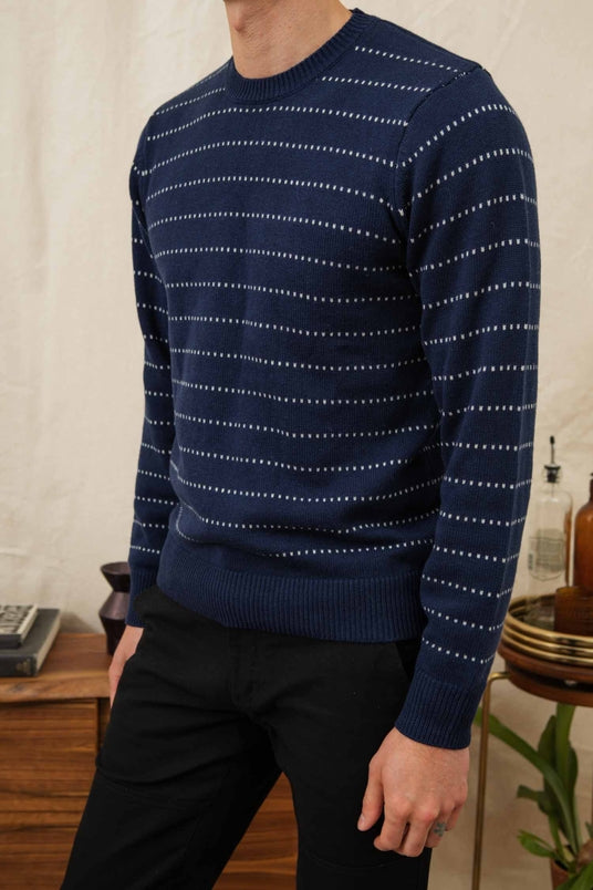 Orson Sweater in Navy Dotted Path
