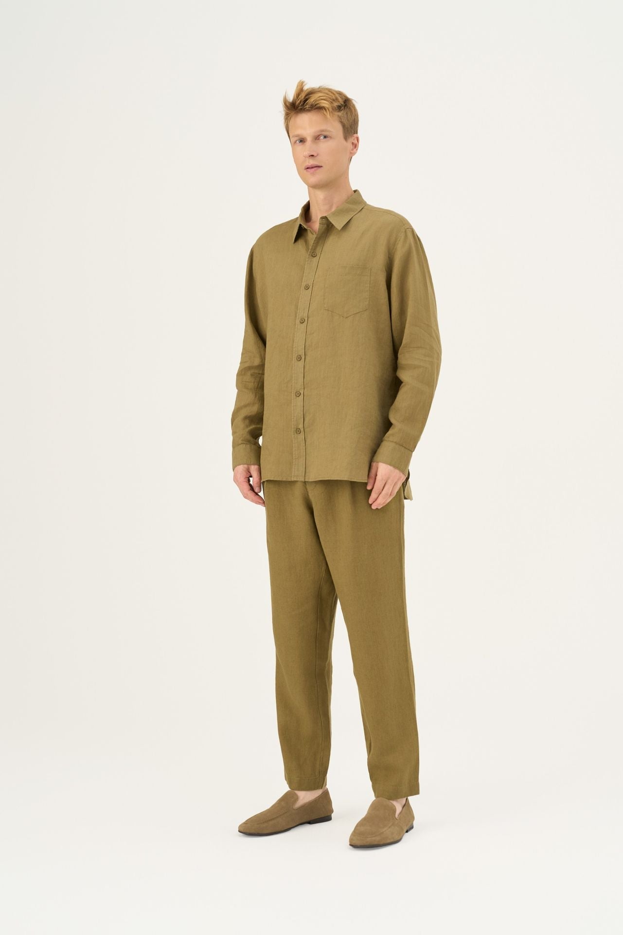 Linen Larch Shirt - Olive Khaki
