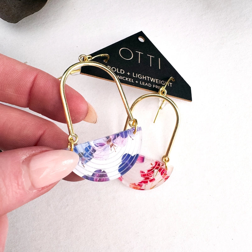 Half-Moon Earrings, Floral Bouquet