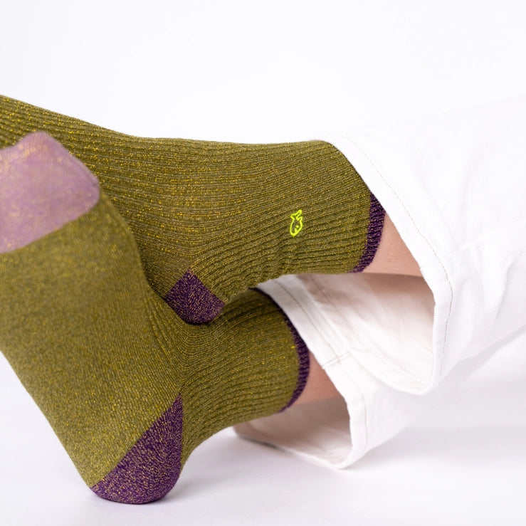 Combed Cotton Sparkly Socks, Olive