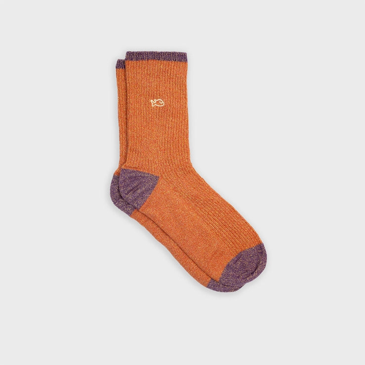 Combed Cotton Sparkly Socks, Brick