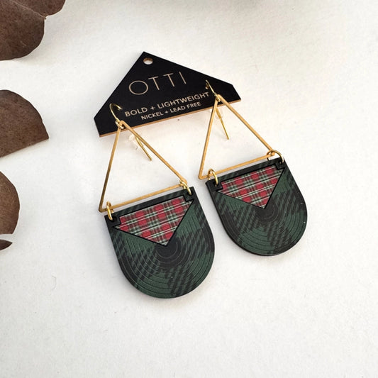 Power Clash Inlay Earrings, Punk Plaid