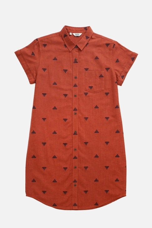 Loren Shirt Dress in Rust Fil-Coupé Pyramids