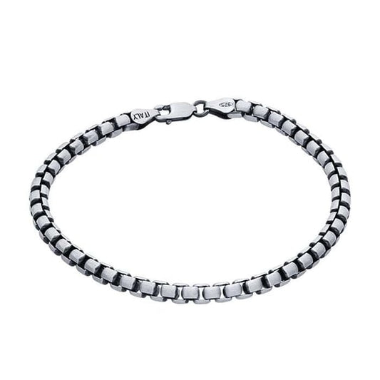 Sterling Silver Gunmetal Rounded Box Chain Bracelet