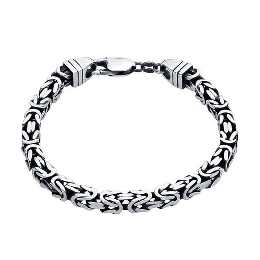 Sterling Silver Gunmetal Square Byzantine Chain Bracelet