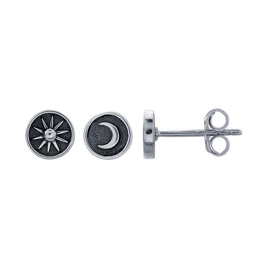 Sun + Moon Studs, Sterling Silver