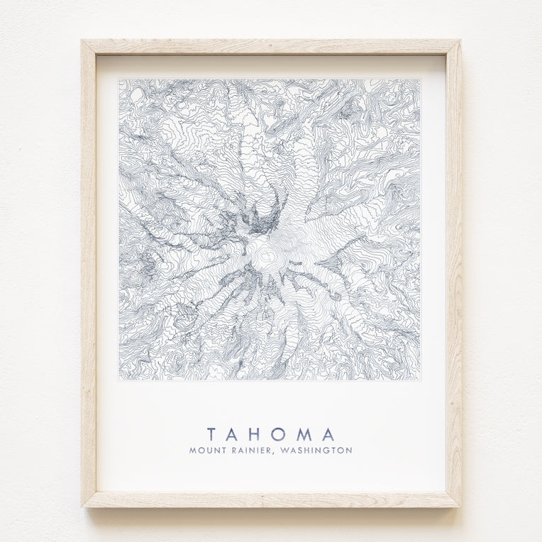 Mount Tahoma Topo Lines Art Print 16x20