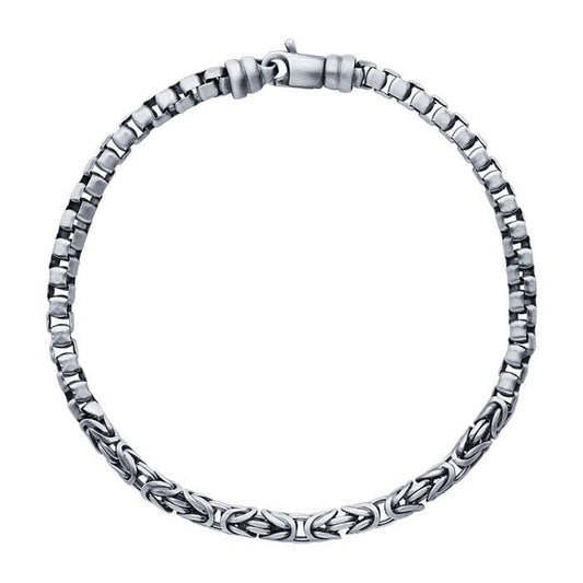 Sterling Silver Oxidized Round Box & Byzantine Chain Bracelet