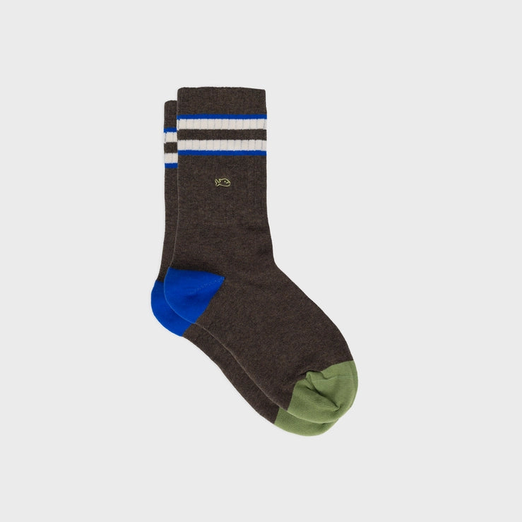 Combed Cotton Socks, Brown, Ivory Stripe