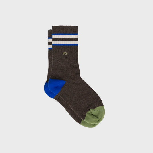 Combed Cotton Socks, Brown, Ivory Stripe
