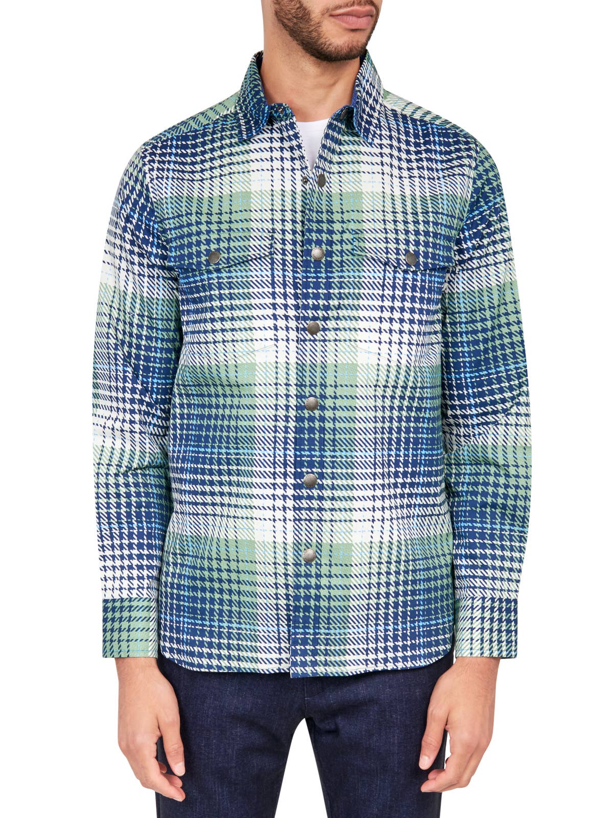 Large Plaid Shirt Jacket in Green