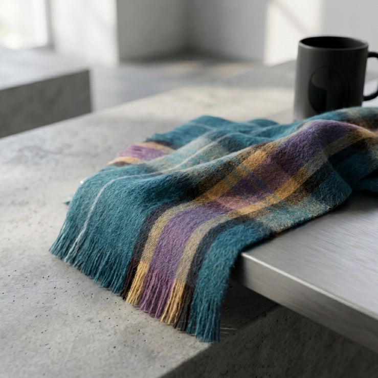 Alpaca Tartan Scarf, Abyss