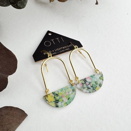 Half-Moon Earrings, Floral Watercolor